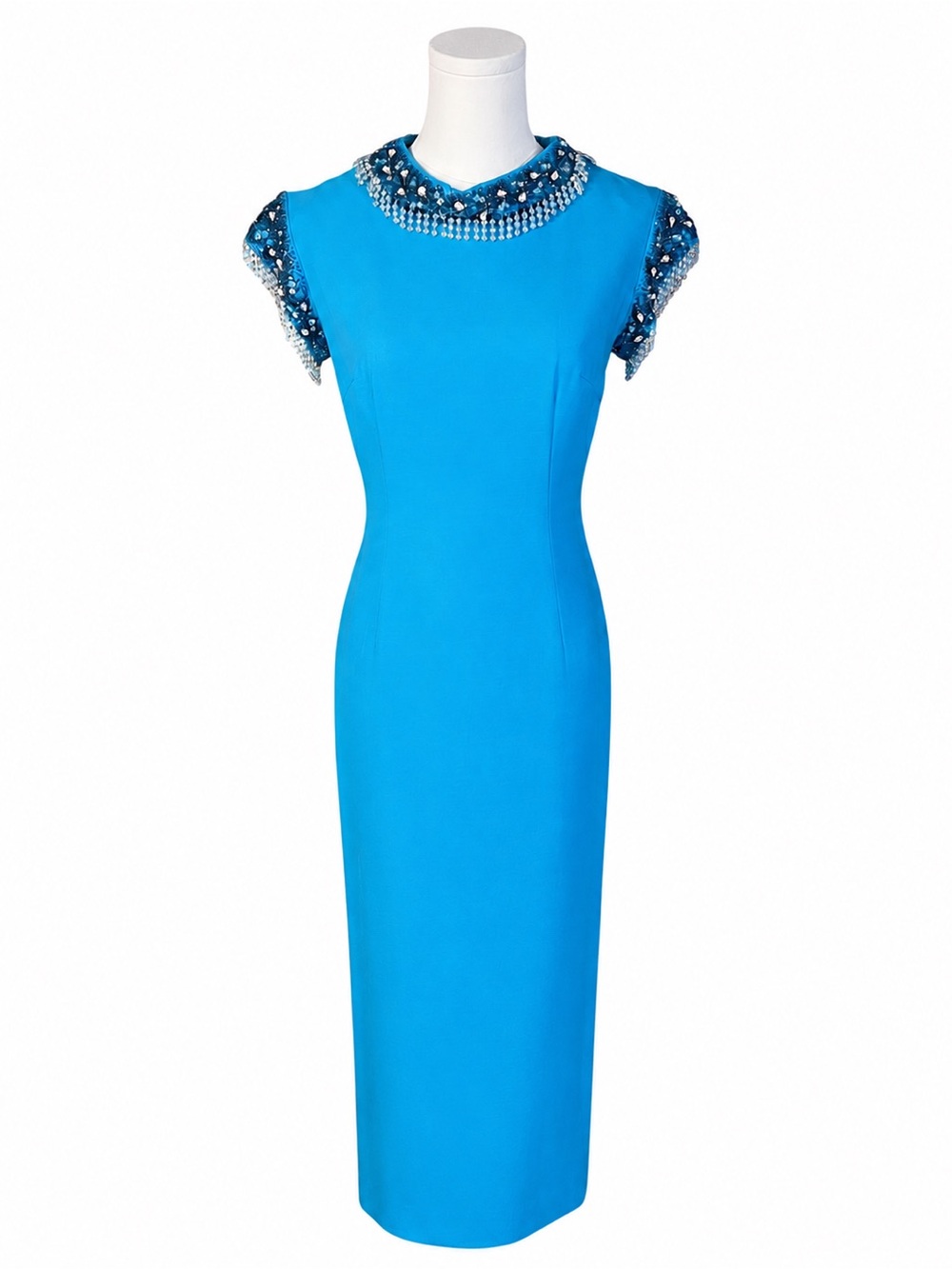 Vintage Ardley Frocks Beaded Blue Midi Column Dress | Union Made | size S/M